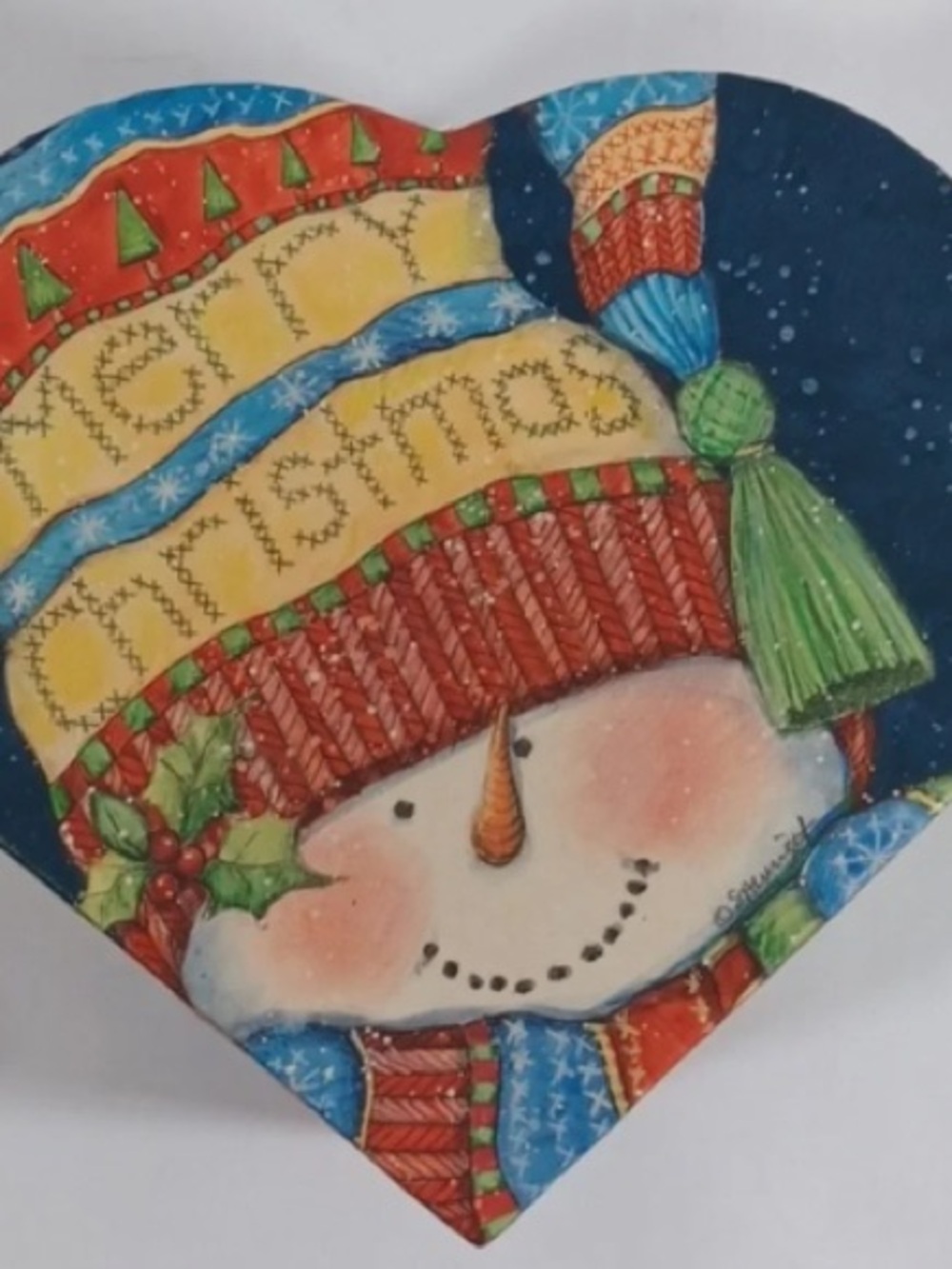 Festive Snowman Heart Wall Art – Multicolor Holiday Décor
